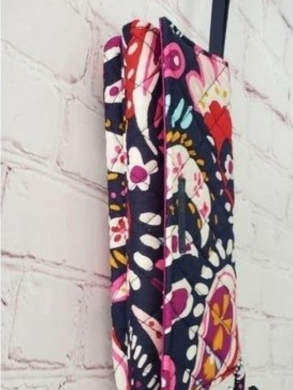 Vera Bradley Navy Wristlet with Pink, Coral & Yellow Floral Paisley